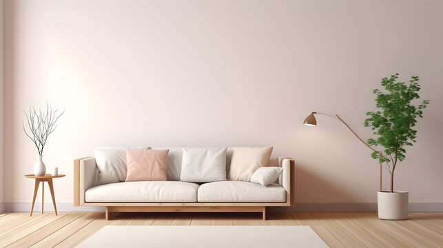 Fototapeta Minimalist modern living room interior background, Scandinavian style