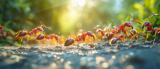 Foto op Canvas Ants in formation, transporting food, efficient and disciplined, natural background, macro view © Atchariya63