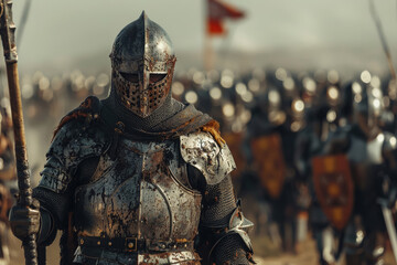 Battlefield with knights in full armor epic struggle - obrazy, fototapety, plakaty