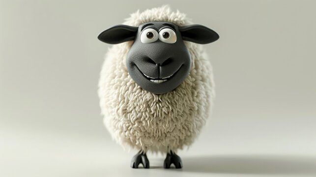 3D Style , Happy cute sheep cartoon character isolated on white background