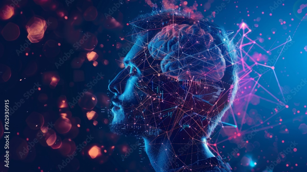 Poster brain nervous system concept. brain and thinking in a human head. science for study and learn. artif