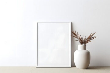 Mockup frame close up in simple minimal room interior background