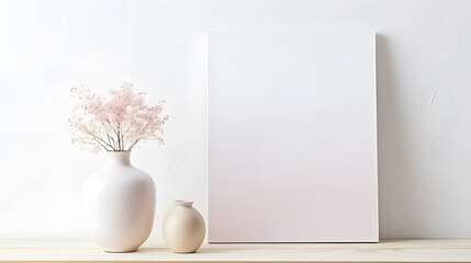 Fototapeta na wymiar Mockup frame in interior background, room in light pastel colors, Scandi-Boho style