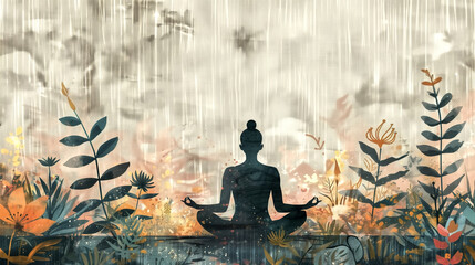 person meditating in yoga position, back view