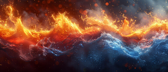 Title: Elemental Fusion: Dynamic interplay of fire and water in an abstract form
 - obrazy, fototapety, plakaty