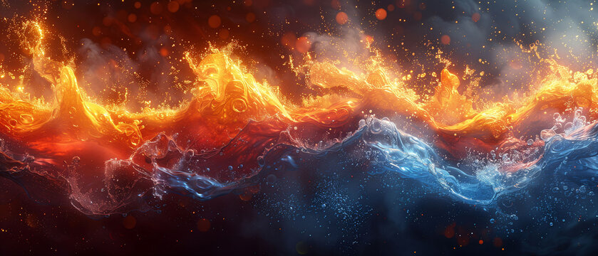 Title: Elemental Fusion: Dynamic interplay of fire and water in an abstract form
