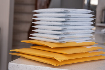 Stack of bubble mailers to mail documents