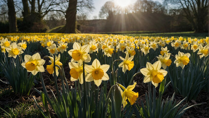 A field of yellow daffodils.