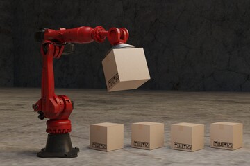 Robot arm Industrial technology Arm Robot AI manufacture Box product manufacturing industry Product export import future Products food cosmetics apparel warehouse mechanical 3D RENDER non Ai