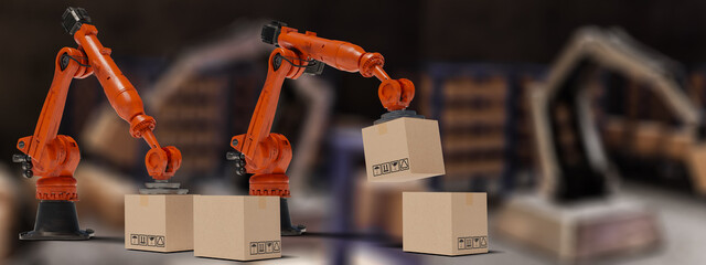Robot arm Industrial technology Arm Robot AI manufacture Box product manufacturing industry Product export import future Products food cosmetics apparel warehouse mechanical 3D RENDER non Ai