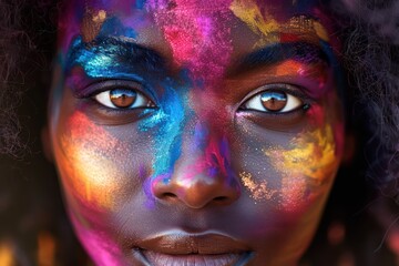 Close-up portrait of beautiful african american woman with creative make-up