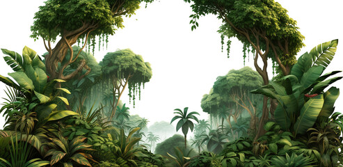 a photo of a jungle image with leaves and trees isolated, png image