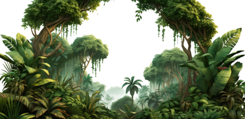 a photo of a jungle image with leaves and trees isolated, png image