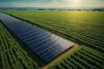 solar panel generation with green farming. Alternative source of electricity. Solar farm.