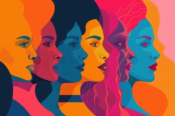 Vector illustration. Group of beautiful young women. Diversity and women empowerment concept