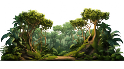 a photo of a jungle image with leaves and trees isolated, png image