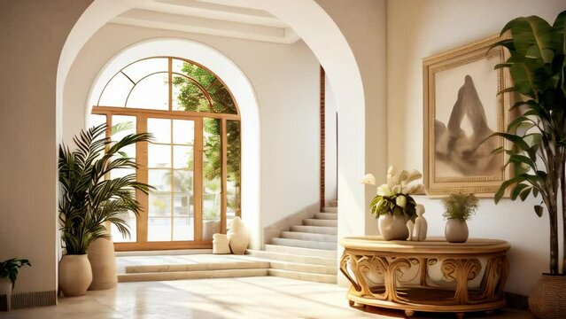 Luxury modern interior design of an entrance hall in a villa