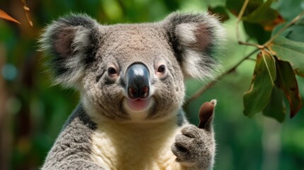 Obraz premium Portrait of friendly koala making thumbs up.