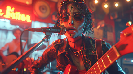Animated punk rock band performing in a 3D underground club - obrazy, fototapety, plakaty