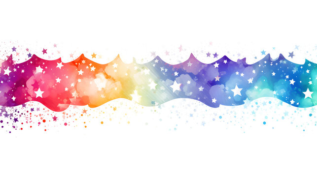 A rainbow colored on white and transparent background with stars, created