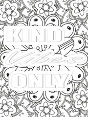 Kindness Quotes Flower Coloring Page Beautiful black and white illustration for adult coloring book