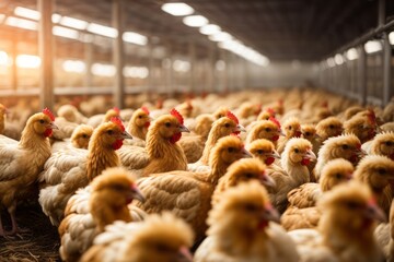 premium farm chickens on poultry industry farm - obrazy, fototapety, plakaty