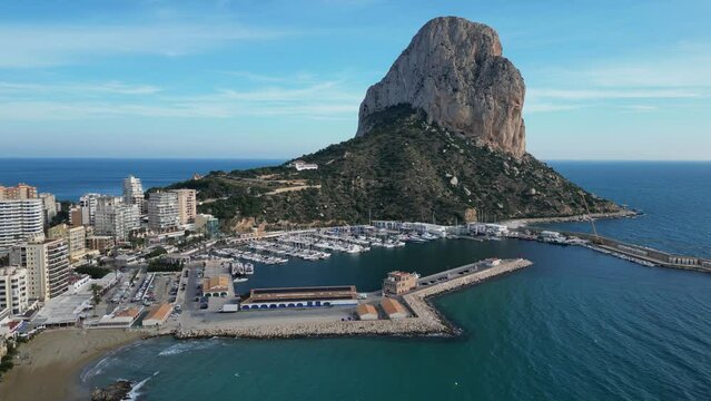 Calpe Rock and Popular Holiday Destination at Costa Blanca, Spain - Aerial 4k