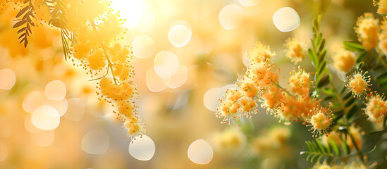 Springtime macro of a mimosa flower with a yellow hue against an isolated pastel background, perfect for nature-themed designs and illustrations.