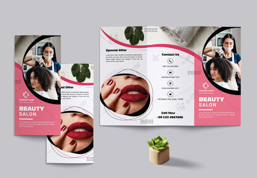 Pink Color Beauty Salon Tri Fold Brochure Layout