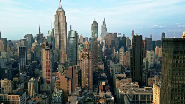 Empire State Building, iconic skyscraper located Midtown Manhattan. Aerial