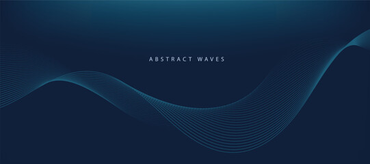 Blue background with flowing wave lines. Futuristic technology concept. Vector illustration	
