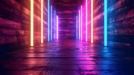 background where the wood appears to be illuminated by neon lights, creating a modern and energetic...