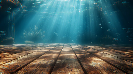background that combines the warmth of wood with the richness of underwater ecosystems - obrazy, fototapety, plakaty