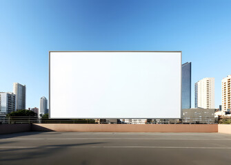 Illuminated Billboard Mockup, in the Background Towers Over Bustling Streets