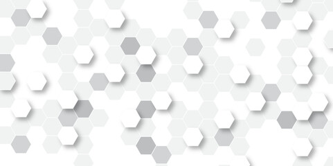 Abstract white and gray hexagonal honeycomb pattern background. hexagon concept design abstract technology background vector. 3d honeycomb paper texture gray copy space, Wallpaper for text. - obrazy, fototapety, plakaty