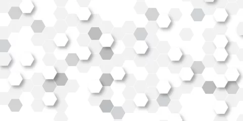 Fotobehang Abstract white and gray hexagonal honeycomb pattern background. hexagon concept design abstract technology background vector. 3d honeycomb paper texture gray copy space, Wallpaper for text. © Saiful