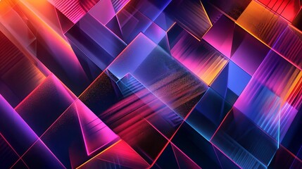 Abstract Geometric Shapes and Lines in Bright Neon Colors, Digital Art