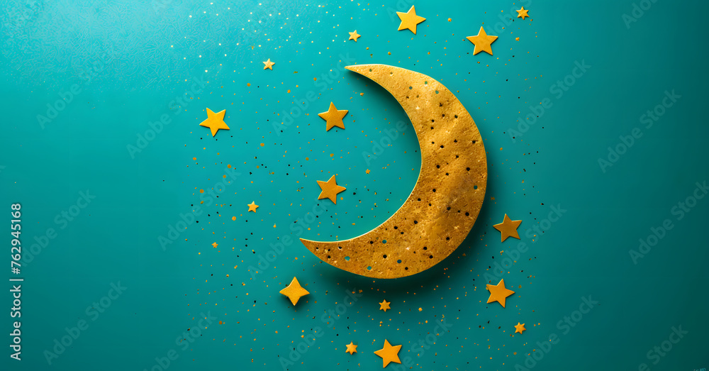 Wall mural illustration of a moon and stars, crescent moon ramadan kareem illustration