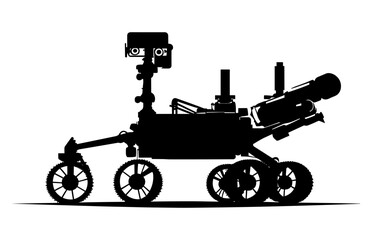 Fototapeta na wymiar Mars Rover Black Vector Silhouette, Planetary rover, Aerospace mars vehicle, Martian NASA equipment. 