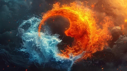 Foto op Plexiglas A yinyang symbol composed of various elements such as fire and water to symbolize the interconnectedness of opposing forces. © Justlight