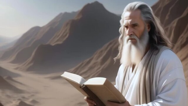 Moses, an Old Testament Jewish prophet with Ten commandments, Generative AI,