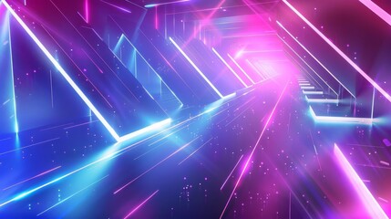 Bright holographic light with abstract 3D geometric background pattern, futuristic digital illustration - obrazy, fototapety, plakaty