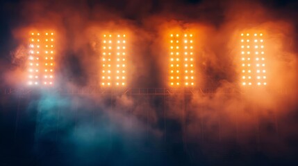 Bright stadium arena lights and smoke, abstract background - obrazy, fototapety, plakaty