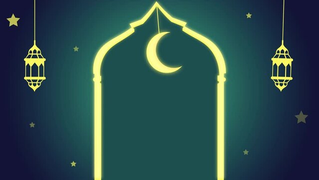 Animation of Eid Mubarak Idul Fitri Ramadan Kareem for template background or copy space