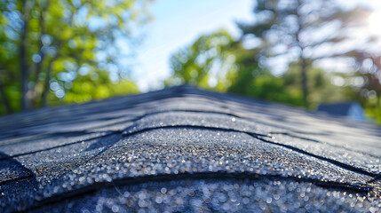 Asphalt Shingles Roofing, sunny summer day, Real estate business.
