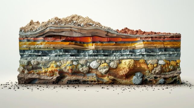 Digital illustration of a cross-section of the Earth's crust with mineral deposits and layers
