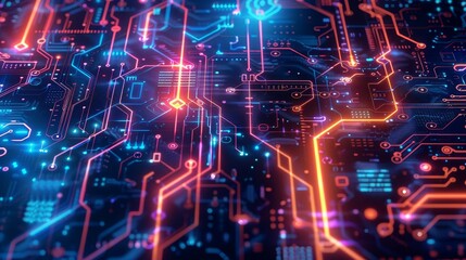 Obraz premium Futuristic abstract circuit board pattern in cyberspace, digital technology background