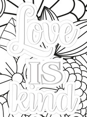 Kindness Quotes Flower Coloring Page Beautiful black and white illustration for adult coloring book