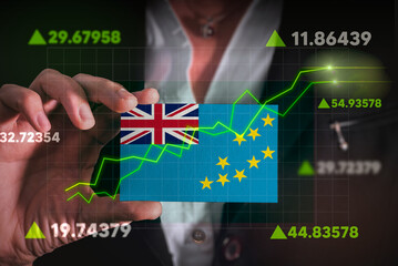 Graph growing up in Front Of Tuvalu Flag. business state growing up concept
