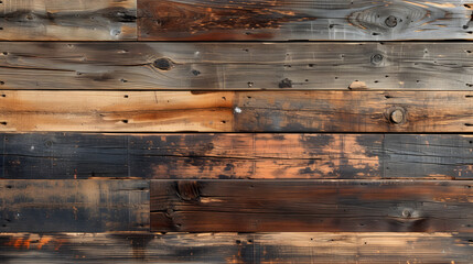 wood texture background inspired by urban decay and industrial settings, featuring worn and weathered wood surfaces with traces of rust and patina. - obrazy, fototapety, plakaty